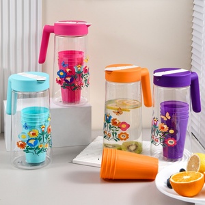 Ensemble de pichets à eau froide en plastique transparent pour la maison, résistant aux hautes températures, pour thé aux fruits et boissons, design moderne et minimaliste, 4 pièces - Product Image 3