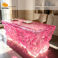 Comptoir de bar en résine rose moderne de luxe Cotrustone, table personnalisée avec rétroéclairage LED pour salon, hôtel, club, restaurant
