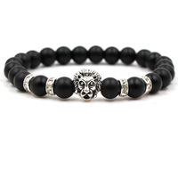 Bracelet en pierre de lave plaqué or pour homme, fermoir tête de lion, entretoise en strass, perles naturelles, bijou de mode de luxe, cadeau de mariage