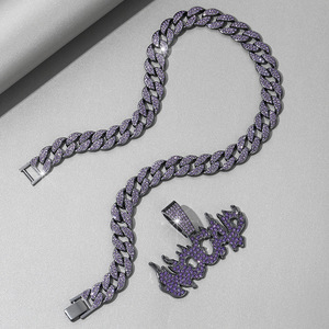 새로운 합금 불꽃 문자 노캡 퍼플 펜던트 힙합 레트로 개성 남성용 목걸이 - Product Image 4