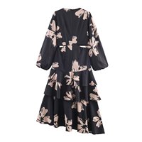 GX8804 Nouvelle Collection Automne 2025 – Robe Longue Imprimée Élégante à Manches Longues et Volants pour Femme, Tendance Boutique