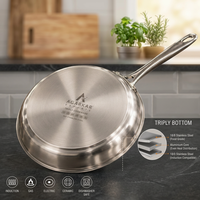 Poêle à frire en acier inoxydable 304 de 24 cm avec couvercle en verre, épaisseur renforcée, compatible induction, ustensile de cuisine pour la cuisson