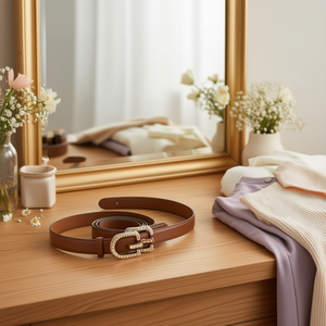 Cinturón de Cuero PU con Hebilla en Forma de G, 3.3cm, Cinturones de Moda para Mujer - Product Image 2