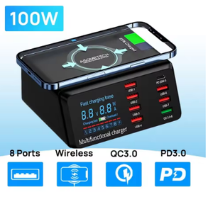 สถานีชาร์จ USB 8พอร์ต100W พร้อมหน้าจอแบบไร้สาย PD3.0 QC3.0ชาร์จเร็วสำหรับ <span class=keywords><strong>iPhone</strong></span> สำหรับ MacBook อุปกรณ์อื่นๆ - Product Image 6