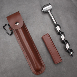 Hand Auger <b>Drill</b> <b>Bit</b> Stainless Steel Large Durable Woodworking Outdoor Tool Brown Leather <b>Case</b> Included - Product Image 4