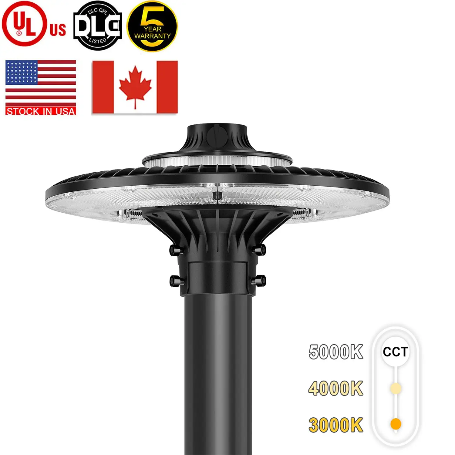 Luminaire extérieur circulaire à LED 150W-200W IP65, matériau ABS en aluminium étanche, éclairage de poteau supérieur à émission blanche