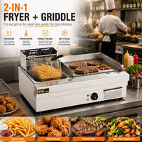 Grill électrique professionnel pour cuisine avec friteuse, machine à griller plate en acier inoxydable pour la restauration