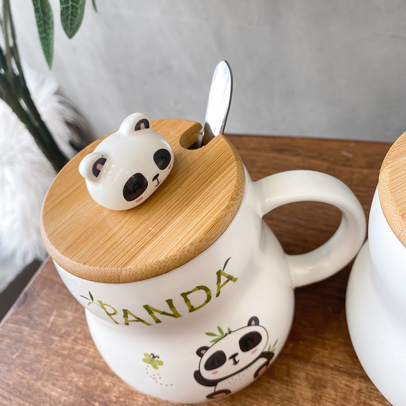Lot De 4 Verres à Thé Panda Avec Anses Et Couvercles - 400ml, Verres Café Cappuccino Borosilicaté, Lave-vaisselle & Micro-ondes