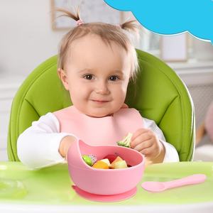 <span class=keywords><strong>3</strong></span> PCS BPA Free Suction Baby Bowls y Cucharas con Bib ajustable, Portable Durable Newborn Essentials Silicone Feeding Set - Product Image 6