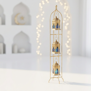 2027 Ramadan Decorations Handmade Gold Metal Stand with 3 <b>Mini</b> Hanging Moroccan <b>Lanterns</b> - Product Image 4