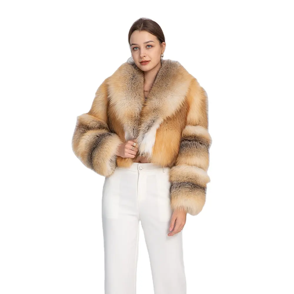2022 Winter Custom Fluffy Real Fur Coats Sustainable Genuine Fox Fur Luxury Coat for Women