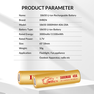 Imren <span class=keywords><strong>18650</strong></span> 3,7 V 3000mAh 40A Batería de descarga de alta velocidad Célula de batería de iones de litio - Product Image 3