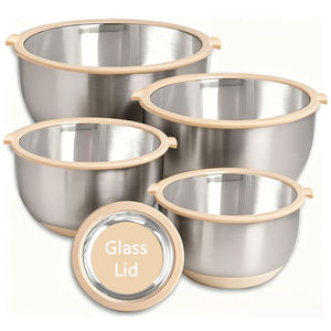 Set di <span class=keywords><strong>Ciotole</strong></span> <span class=keywords><strong>in</strong></span> <span class=keywords><strong>Vetro</strong></span> <span class=keywords><strong>Trasparente</strong></span> OEM con Coperchi, <span class=keywords><strong>Ciotole</strong></span> <span class=keywords><strong>in</strong></span> Acciaio Inox, 5 Pezzi con Base Antiscivolo <span class=keywords><strong>in</strong></span> Silicone, Colore Personalizzabile - Product Image 1