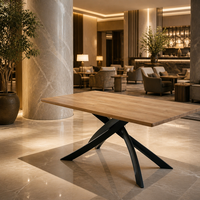 Table de cuisine rectangulaire de style nordique pour hôtel, café, salle de banquet, salle à manger, base en acier noir, surface en bois massif