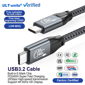 Cable USB3.2 Tipo-C ULT-unite de 20 Gbps y 4K60Hz de 0.3m/0.6m/1m/1.5m/2m/3m/5m con Carga Rápida de 240W 5A, Certificación CE/FCC/UKCA/RoHS - Product Image 1