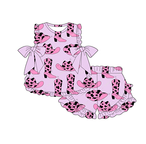 Nuovo Stile Set Estivo per Bambine con Top a Collo Tondo e Shorts con Volant, Abbigliamento Senza Maniche per Boutique - Product Image 2