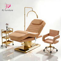 Lit de massage électrique 3 moteurs de luxe moderne avec base dorée pour salon de beauté, soins du visage et extensions de cils