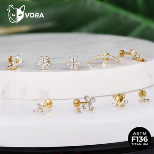 VORA Maßgefertigter F136 Titan Threadless Labret Stud 18K Vergoldet Verschiedene Stile Schmetterling Stern CZ Push-Pin Helix <span class=keywords><strong>Piercing</strong></span> Schmuck - Product Image 2