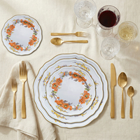 Vaisselle en céramique à motifs floraux vintage français, bord doré, assiettes à motifs floraux pour mariage