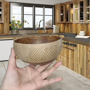 Bol et cuillère classiques en coque de noix de coco naturelle faits à la main en gros - Écologiques, compatibles lave-vaisselle, fabriqués au Vietnam - Pour crème glacée et bougies - Product Image 2