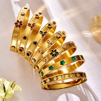 Nouveaux bracelets vintage plaqués or 18 carats, en acier inoxydable étanche, avec fermoir à pression, zircon et motif floral, bijoux de mode pour femme, idéal comme cadeau