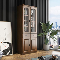 Grande bibliothèque en bois massif avec porte en verre Étagère murale sur pied pour la maison Minimaliste moderne