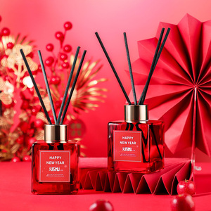 Jisimu Happy New Year Flameless <b>Diffuser</b> Red Glass Bottle <b>With</b> Reed <b>Sticks</b> For Home Decoration - Product Image 4