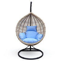 Fauteuil suspendu moderne en forme d'œuf, résistant aux intempéries, en rotin PE, avec support métallique et coussin moelleux, pour intérieur, extérieur, cour et patio