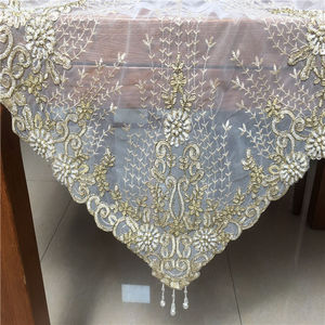 <span class=keywords><strong>Nappe</strong></span> de table ronde en organza brodée et perlée dorée, élégante et bon marché, fabriquée en usine - Product Image 4