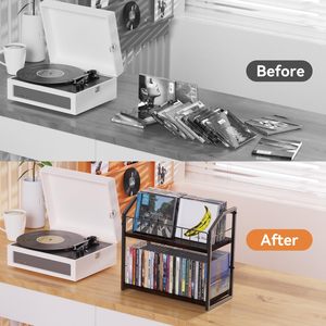 Organizador de CD de 2 Niveles, Estante de Almacenamiento de CD con Estante Superior de Exhibición, Estante de CD Premium para Oficina en Casa, Organizador a Granel - Product Image 4