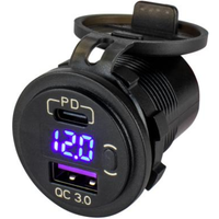 Prise d'alimentation USB 3.0 et USB-C avec voltmètre pour camping-car, bateau, caravane