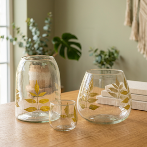 Portavelas de Vidrio Borosilicato Transparente con Diseño de Hojas Doradas, Portavelas Redondo para Decoración del Hogar - Product Image 3
