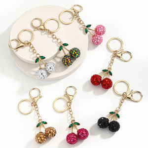 Cherry Charm Keychain Fashion Crystal Rhinestone Key Chains Women Keyring Bag Accessories Pendant Valentine Gift Cherry Keychain