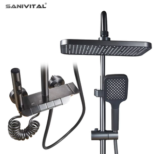 SANIVITAL Set <span class=keywords><strong>Doccia</strong></span> Completo da Bagno a Parete <span class=keywords><strong>con</strong></span> Miscelatore Acqua Calda e Fredda, Soffione a Pioggia e Cascata - Product Image 1