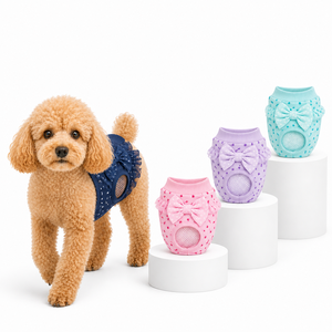 Lindos chalecos de punto para perros con lazo y estampado de lunares, transpirables para perros pequeños, para todas las estaciones, rosa, morado, azul, verde azulado - Product Image 1