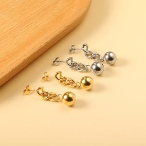 Pendientes de Cadena con Cuentas Redondas de Metal, Diseño de Moda, Acero Inoxidable, Chapado en Oro de 18k, para Mujeres y Niñas - Product Image 6