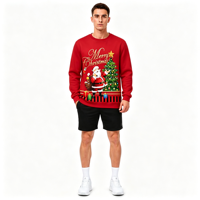 Sweat-shirt à col rond pour homme en polyester avec impression intégrale personnalisée pour Noël