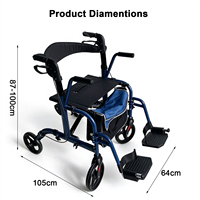Déambulateur pliant en aluminium avec siège, hauteur réglable, poignée, repose-pieds et sac de transport pour personnes âgées, intérieur/extérieur