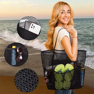 ビーチホリデートラベルピクニックビーチバッグポケット付き女性メッシュビーチトートバッグ女性用ホットセールショルダーハンドバッグ