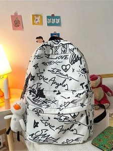 नई डिजाइन फैशन शैली ग्रिफिटी प्रिंट नायलॉन बैकपैक किशोर स्कूल बैग के लिए बड़े क्षमता हाई स्कूल बैग - Product Image 3