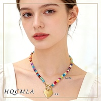 Nouveauté 2026 Collier de bijoux perlés colorés plaqué or avec pendentif cœur et fermoir OT, Fournisseur de bijoux cœur