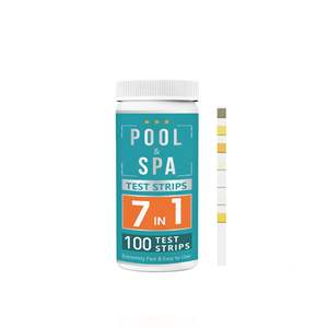 Bandelettes de test d'eau pour piscine et spa 7-en-1 : <span class=keywords><strong>Acide</strong></span> <span class=keywords><strong>cyanurique</strong></span>, pH, chlore résiduel, dureté, modèle W-7, rapide - Product Image 1