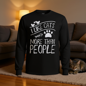 T-shirt à manches longues « J'aime les chats plus que les gens » pour les amoureux des chats - Product Image 3