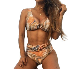 High-top bandage custom-made fully digital printed sexy women's summer holiday casual high-waisted stretchy beachwear swimsuit - Product Image 1