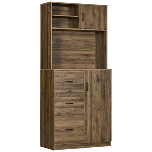 HOMCOM Modern <b>Sideboard</b> with 3 Drawers and Cabinets, Wooden <b>Kitchen</b> and Living Room Pantry Unit, 80x40x178cm, Walnut - Product Image 1