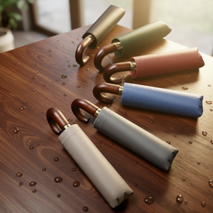 Paraguas Moderno Totalmente Automático de 3 Pliegues y 10 Varillas con Mango de Madera Maciza, Protección Solar, Regalo Empresarial para Hombre - Product Image 1