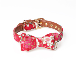 Nouvelle fleur rouge collier et laisse pour chien ensemble de luxe Style japonais collier pour animaux de compagnie en cuir PU collier de chien laisse chien Bandana boucle en métal - Product Image 6