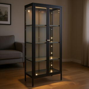 Vetrina espositiva illuminata a 4 ripiani, alta 66 pollici, con ante in vetro, mobile in metallo per riporre oggetti da collezione, per soggiorno - Product Image 2