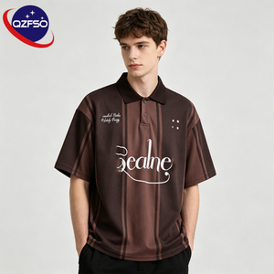 QZFSO British Casual Polyester Custom Sublimation Transfer <b>Print</b> Football Tee Sport Soccer Polo Button-up Collar Mens Jersey - Product Image 1