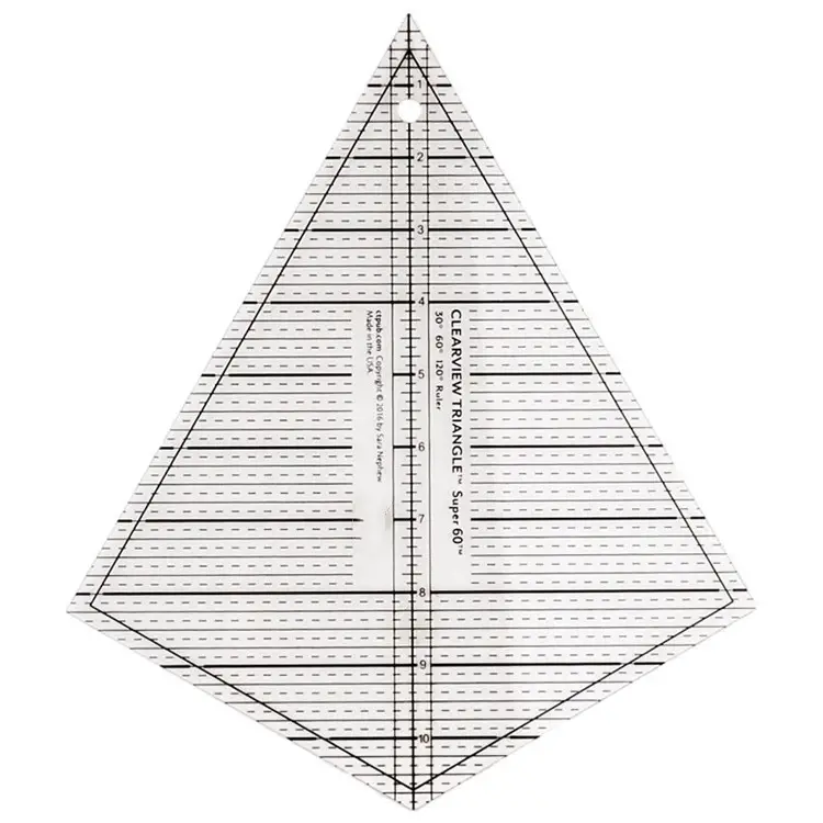 Estera de corte acrílico de forro impreso, herramientas de medición de plexiglás, regla de acolchado de retales de Perspex triangular medio cuadrado